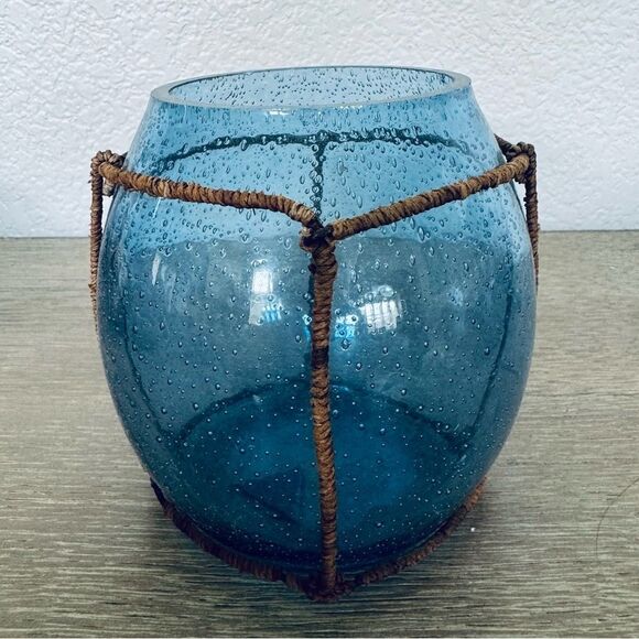 Blue Tinted Glass Candle Holder Jar Vase - Picture 1 of 3